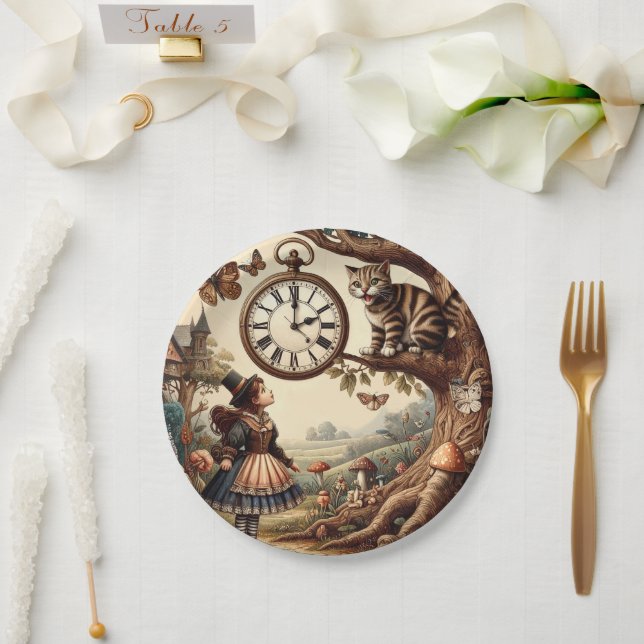 Alice & Cheshire Cat: Wunderliche Wunderland-Fanta Pappteller (Hochzeit)