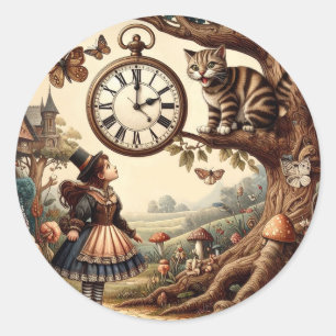 Alice & Cheshire-Katze: Wunderliche Wunderland-Fan Runder Aufkleber