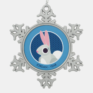 Alice das Kaninchen Schneeflocken Zinn-Ornament