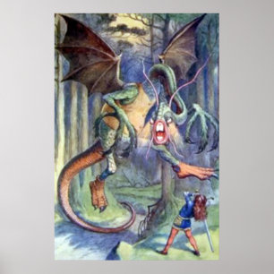 Alice & der Jabberwocky Poster in voller Farbe