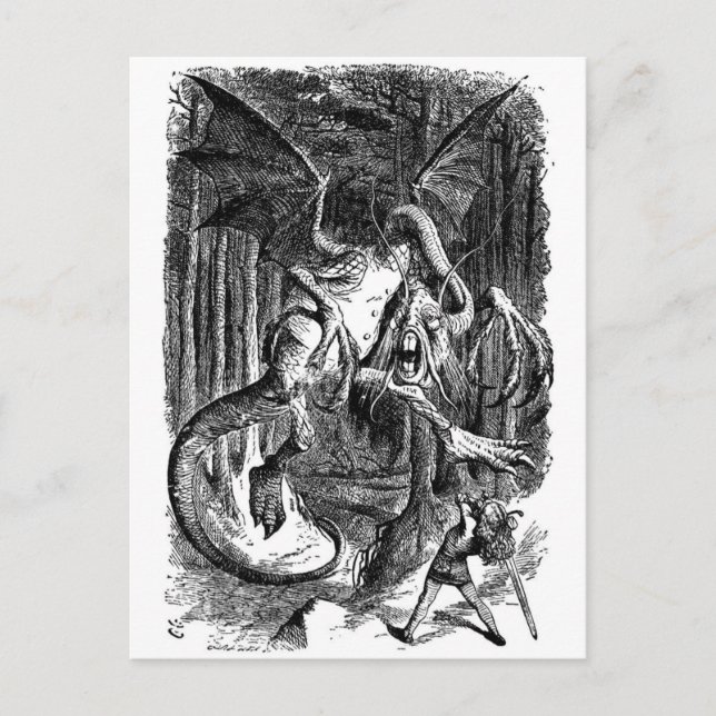 Alice, die das Jabberwocky kämpft Postkarte (Vorderseite)