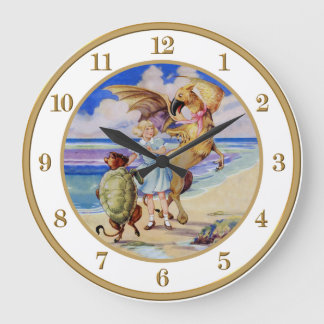 Alice, die Mock Turtle und der Gryphon Große Wanduhr