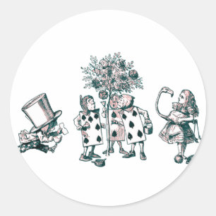 Alice & die Wunderland-Gang in Rosafarbenem Schimm Runder Aufkleber