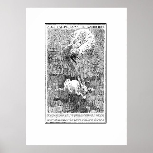 Alice fällt das Kaninchenloch herunter Poster (Vorne)