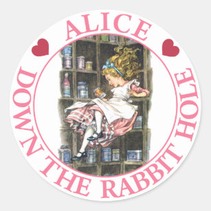 Alice fällt durch das Kaninchenloch Runder Aufkleber