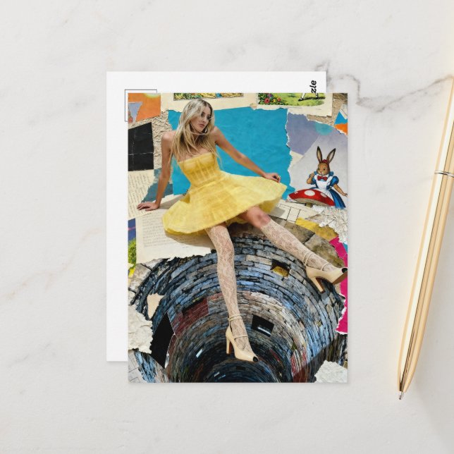Alice fällt in das Kaninchenloch Collage Postkarte (Vorderseite/Rückseite Beispiel)