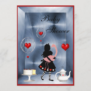 Alice & Flamingo Hearts Babydusche Party Einladung