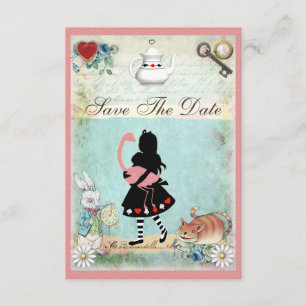 Alice, Flamingo und Cat Save the Date Wedding Einladung
