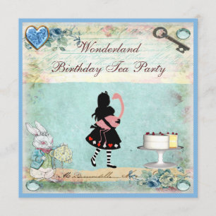 Alice & Flamingo Wunderland Geburtstags-Teeparty Einladung