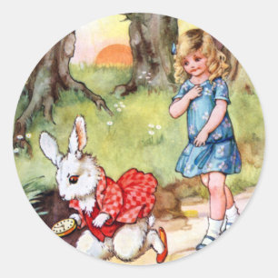 Alice folgt dem weißen Kaninchen nach Wonderland Runder Aufkleber