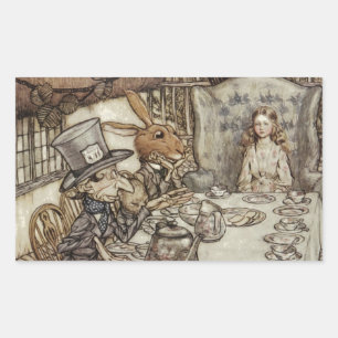 Alice Geburtstag Nicht-Geburtstag Hasen Hutmacher  Rechteckiger Aufkleber
