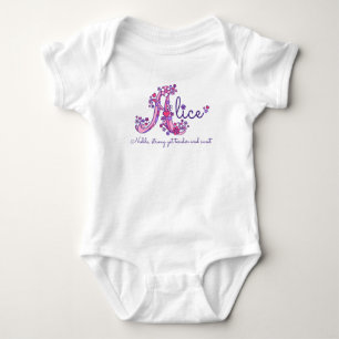 Alice Girls Name & Bedeutung Eine Monogramm-Kleidu Baby Strampler