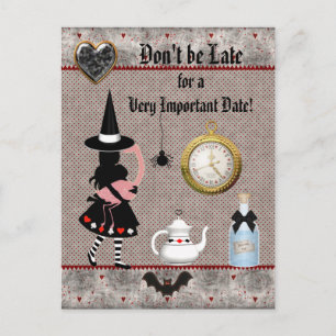Alice Halloween Baby Dusche Save the Date Ankündigungspostkarte