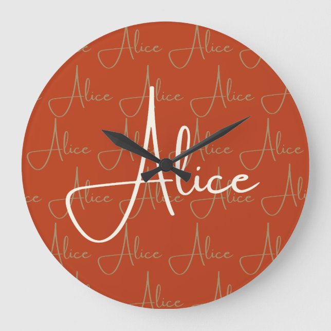 Alice Handwriting Name Pattern Große Wanduhr (Vorderseite)