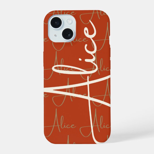 Alice Handwriting Name Pattern iPhone 15 Hülle (Rückseite)