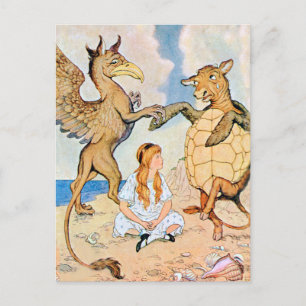 Alice hört dem Greif und der Mock Schildkröte zu Postkarte
