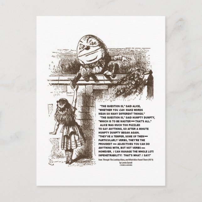 Alice Humpty Dumpty Wonderland Conversation Zitat Postkarte (Vorderseite)