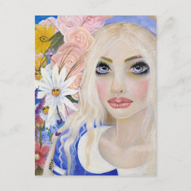 Alice im Garten Live-Blume Malerei Postkarte (Vorderseite)