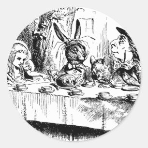 Alice im Mad Tea Party Runder Aufkleber