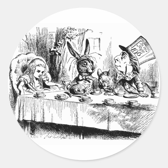 Alice im Mad Tea Party Runder Aufkleber (Vorderseite)