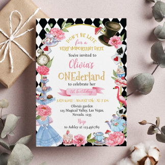 Alice im Wunderland 1. Geburtstag Einladung