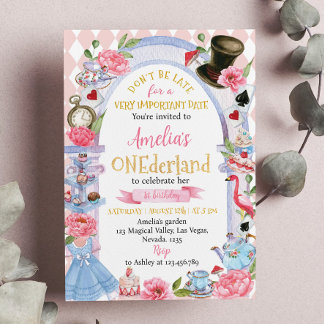 Alice im Wunderland 1. Geburtstag Einladung
