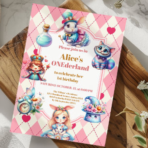 Alice im Wunderland 1. Geburtstag Onederland Einladung