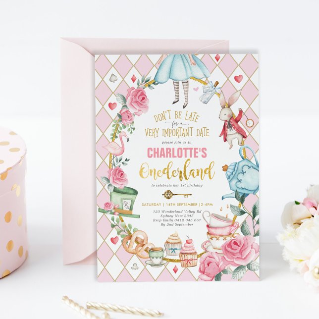 Alice im Wunderland 1. Geburtstag Onederland Party Einladung (Von Creator hochgeladen)