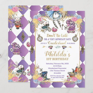 Alice im Wunderland 1. Geburtstag Onederland Tee Einladung