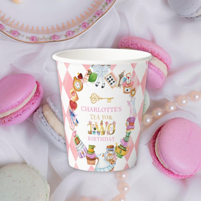Alice im Wunderland 2. Geburtstag Pink  Pappbecher (Von Creator hochgeladen)