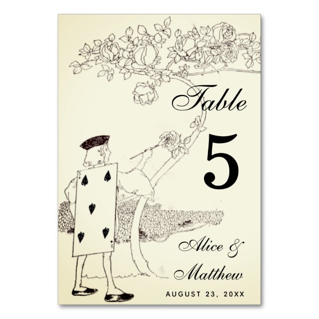 Alice im Wunderland 5 Kartenspiel Vintage Hochzeit Tischnummer (Rückseite)