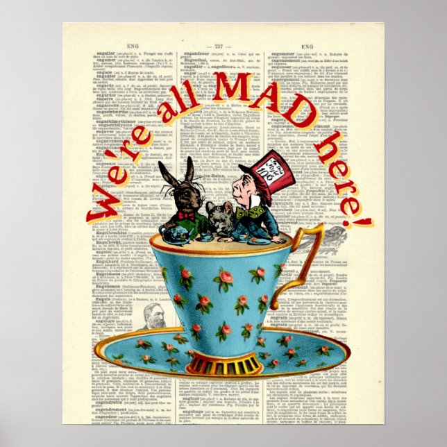 Alice im Wunderland Alle Mad Old Dictionary Page Poster (Vorne)