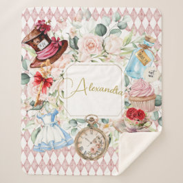 Alice im Wunderland Aquarellfarben Blumenrosa Sherpadecke