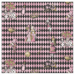 Alice im Wunderland auf rosa und schwarzen Harlequ Stoff