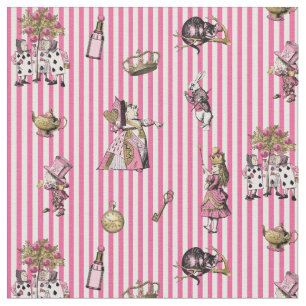 Alice im Wunderland auf süß-rosa/weiß gestreift Stoff