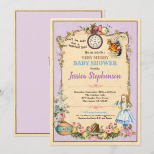 Alice im Wunderland Baby Shower Einladung pink