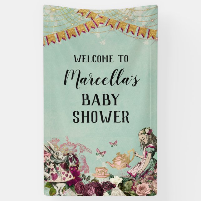Alice im Wunderland Babydusche Banner (Vertikal)