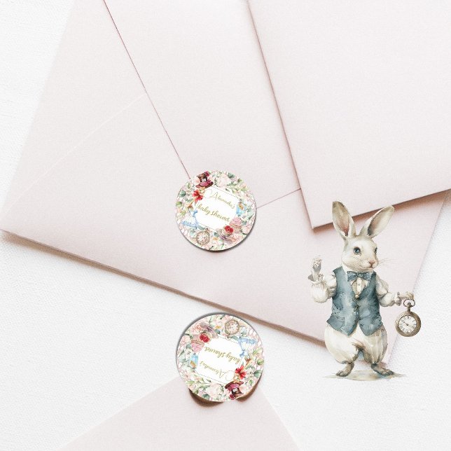 Alice im Wunderland Babydusche Blumenrosa Runder Aufkleber (Von Creator hochgeladen)