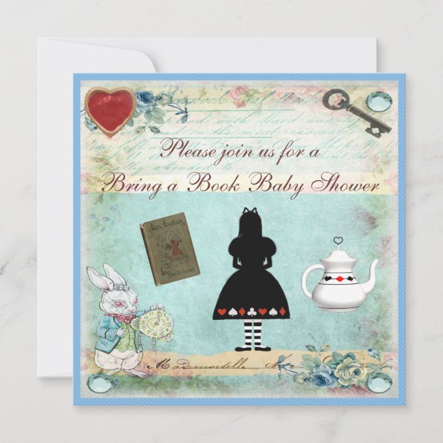 Alice im Wunderland Babydusche mitbringen Einladung (Vorderseite)