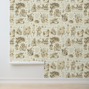 Alice im Wunderland Beige Cream Toile Kinderzimmer Tapete