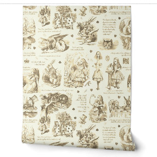 Alice im Wunderland Beige Creme Toile Kinderzimmer Tapete