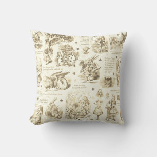 Alice im Wunderland Beige Toile-Muster Zitate Kissen