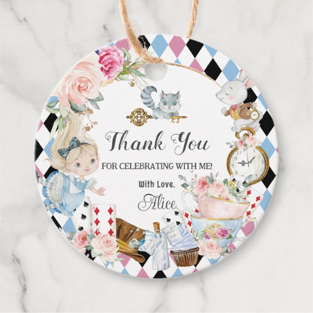 Alice im Wunderland Birthday High Tee Party Geschenkanhänger (Vorderseite)