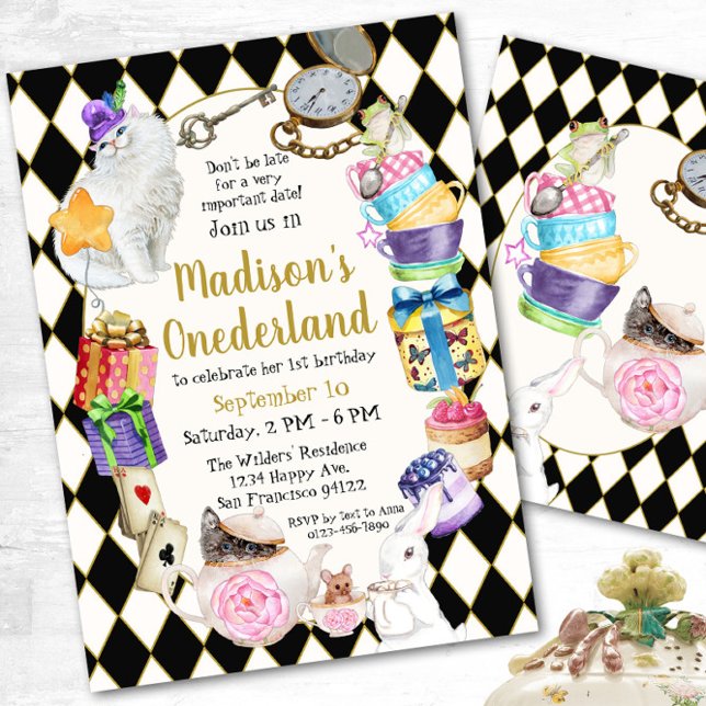 Alice im Wunderland Birthday Onederland Einladung (Von Creator hochgeladen)