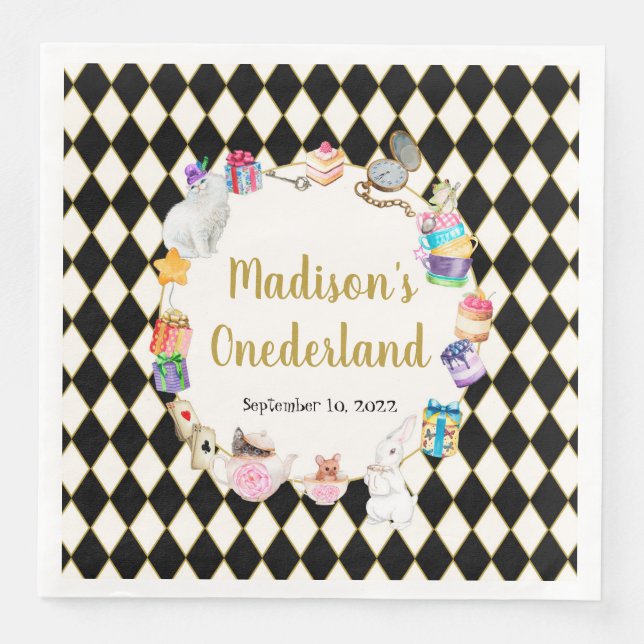 Alice im Wunderland Birthday Onederland Napkins Serviette (Vorderseite)