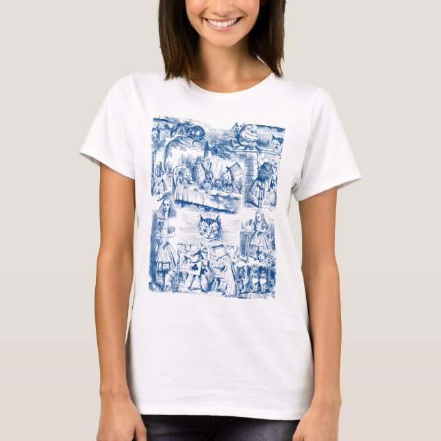 Alice im Wunderland-blaue u. weiße Mühe T-Shirt (Vorderseite)