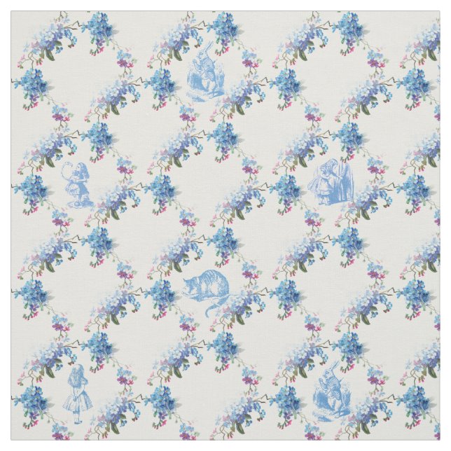 Alice im Wunderland-blaues Blumengewebe Stoff (Muster)