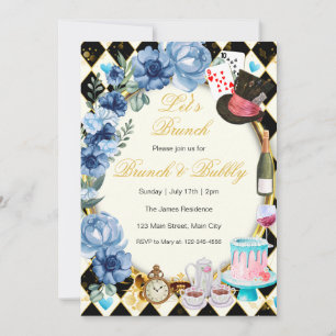 Alice im Wunderland Blaues Florales Brunch-Einladu Einladung