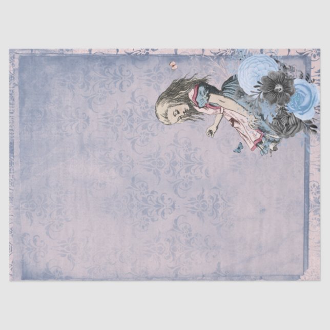 Alice im Wunderland Blue Floral Decoupage Seidenpapier (Vorderseite)