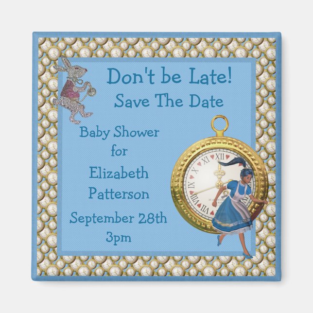 Alice im Wunderland Blue Save the Date Baby Dusche Magnet (Vorne)